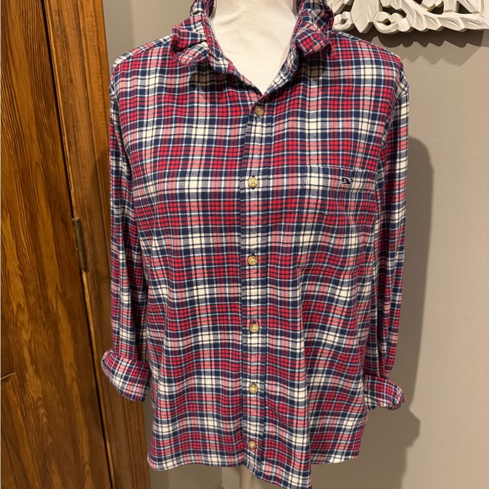 Vineyard Vines Plaid Button-Up Ruffle Shirt